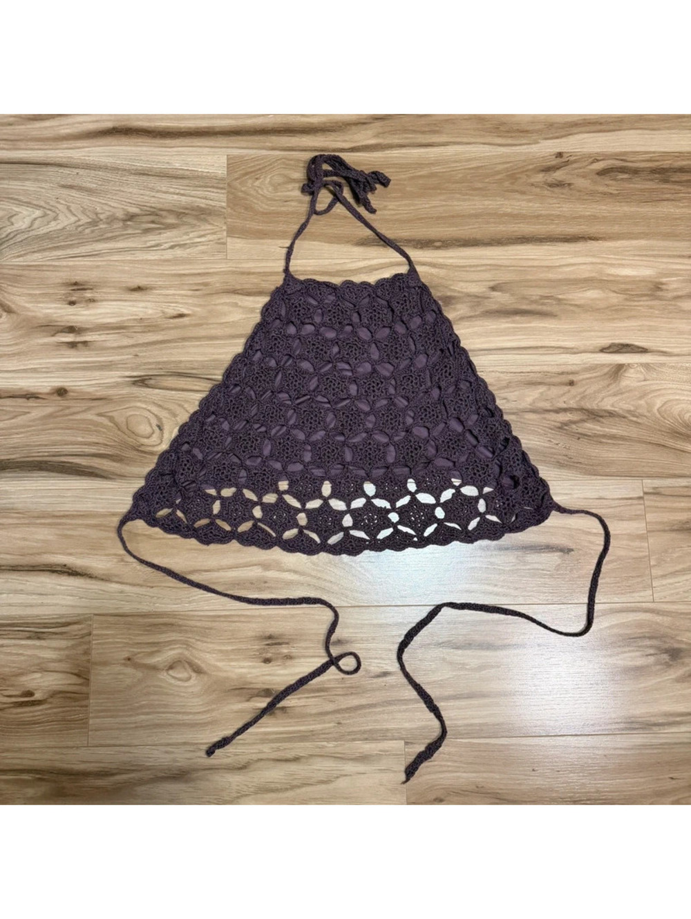 Say What Crochet Halter Tie Back Crop Top XL
